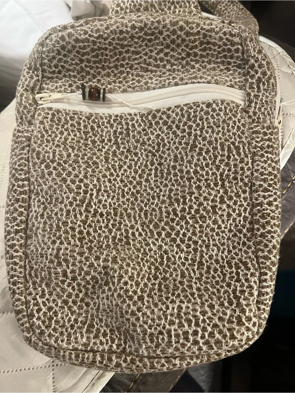 Neutral Woven Crossbody Bag - Taupe/Cream